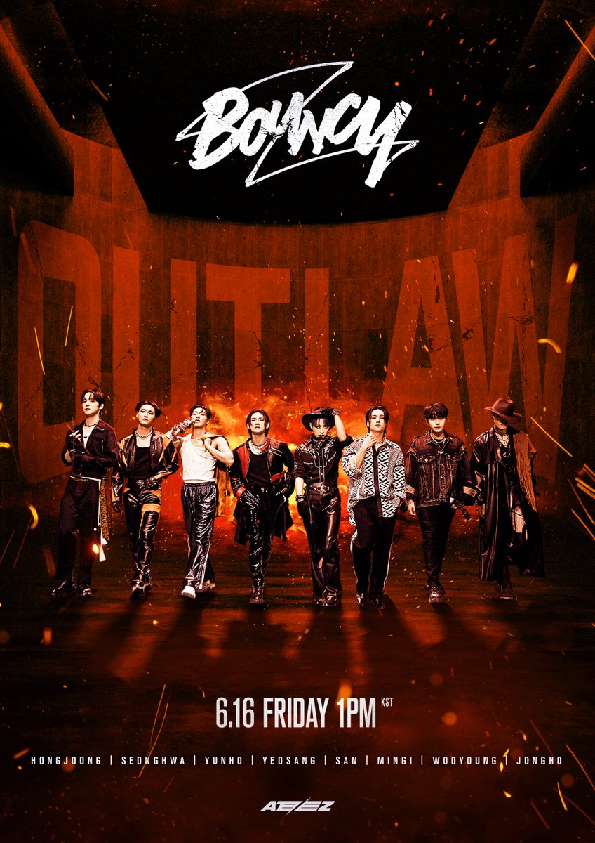 [📷] ATEEZ(에이티즈) - 'BOUNCY (K-HOT CHILLI PEPPERS)' MV Poster 　 　 2023. 06. 16 1PM RELEASE ⠀ #OUTLAW #BOUNCY #ATEEZ #에이티즈