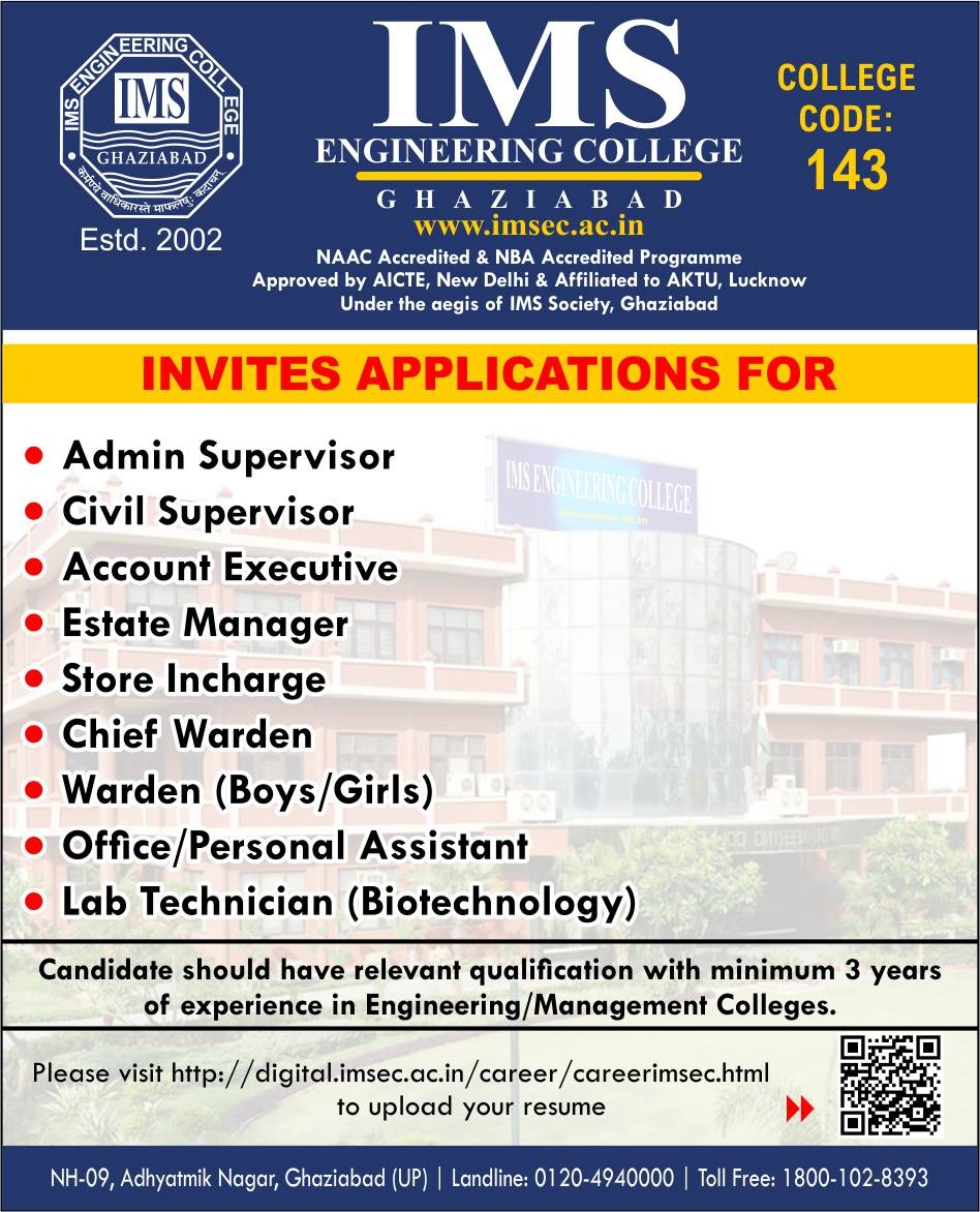 IMS Engineering College invites Applications for various post.
#imsec143 #engineering #college #aktu #btech #campus #admissionopen #AICTE #mca #mba #mbaadmission #placement #aktu_india #career #jobs