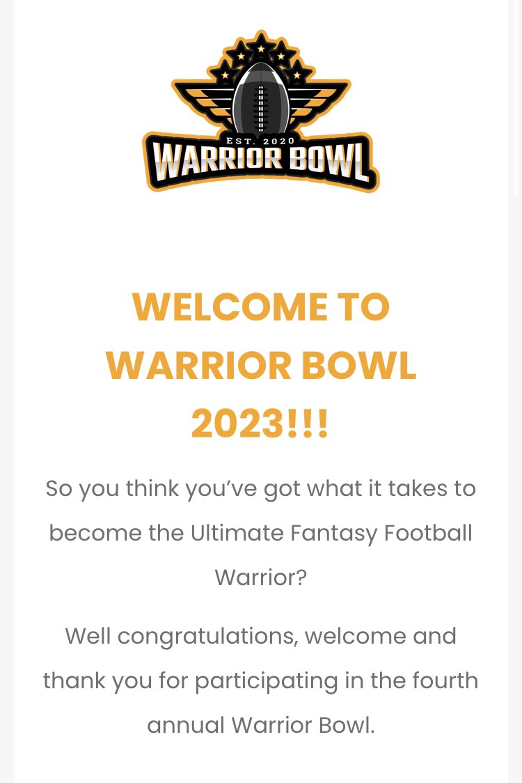 daniellee51's tweet image. Looking forward to this #FirstTimer #WB2023 @WarriorBowl