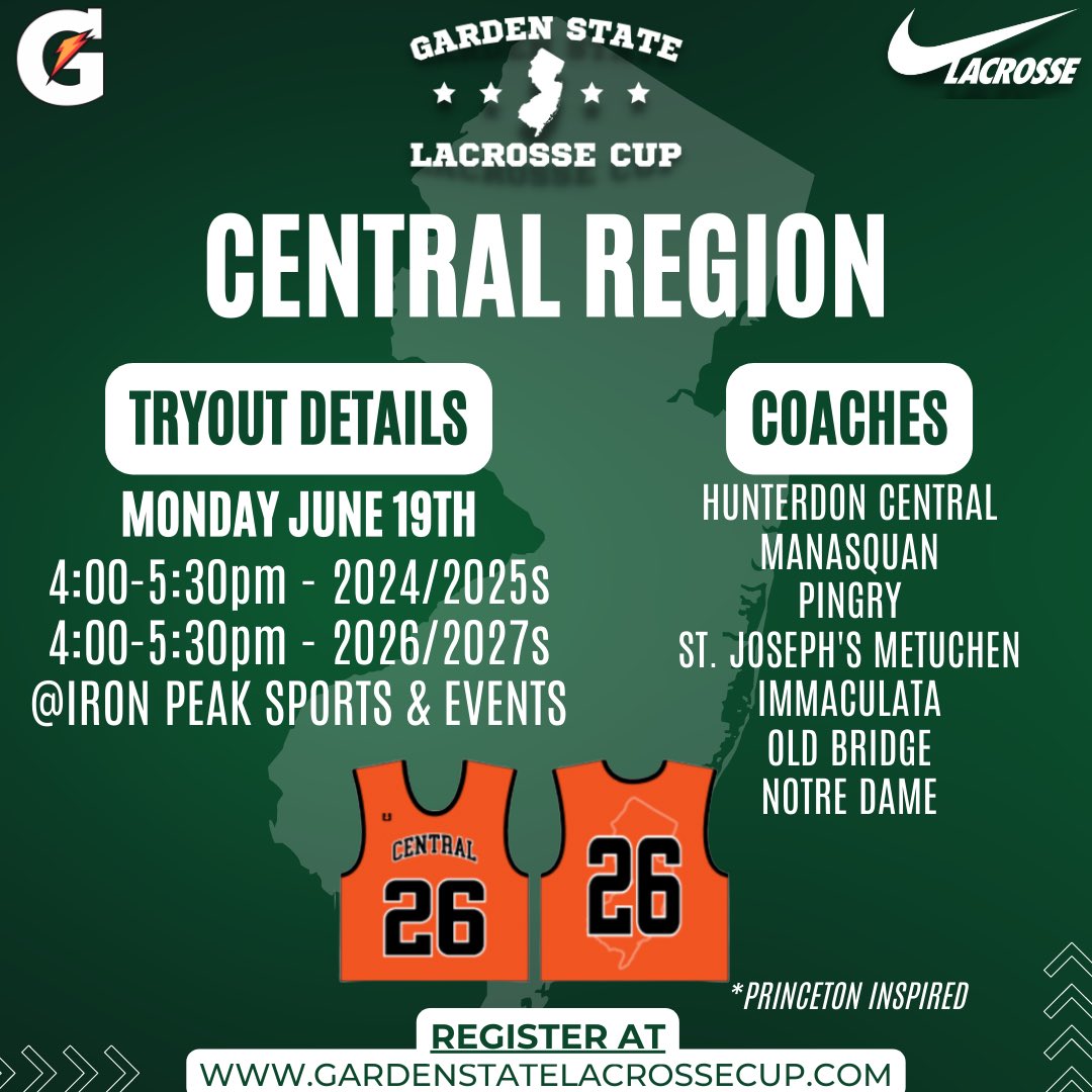 Last but not least! Central Region tryout info for Monday⬇️

gardenstatelacrossecup.com

<a href="/MikeKinneyHS/">Mike Kinney</a> <a href="/BrandonGouldHS/">Brandon Gould</a> <a href="/HC_Lax/">HC_Lax</a> <a href="/pingrylacrosse/">Pingry Lacrosse</a> <a href="/RidgeLax1/">Ridge Lacrosse</a>