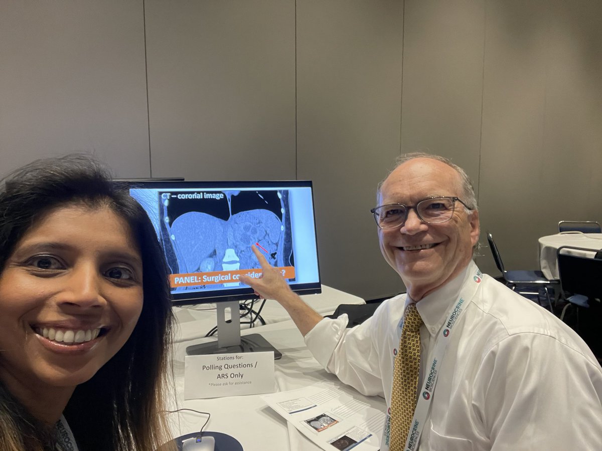 Have you noticed the different faces of a cystic pheo? 😂 Here’s Dr Young pointing out a scary one 👻! All set for our #ENDO2023 Adrenal Tumor Board session at 1.30pm today! Join us at W184 BC. @TheEndoSociety @HFEndocrineFell @MayoClinicEndo #Endotwitter @PheoPara @FBeuschlein