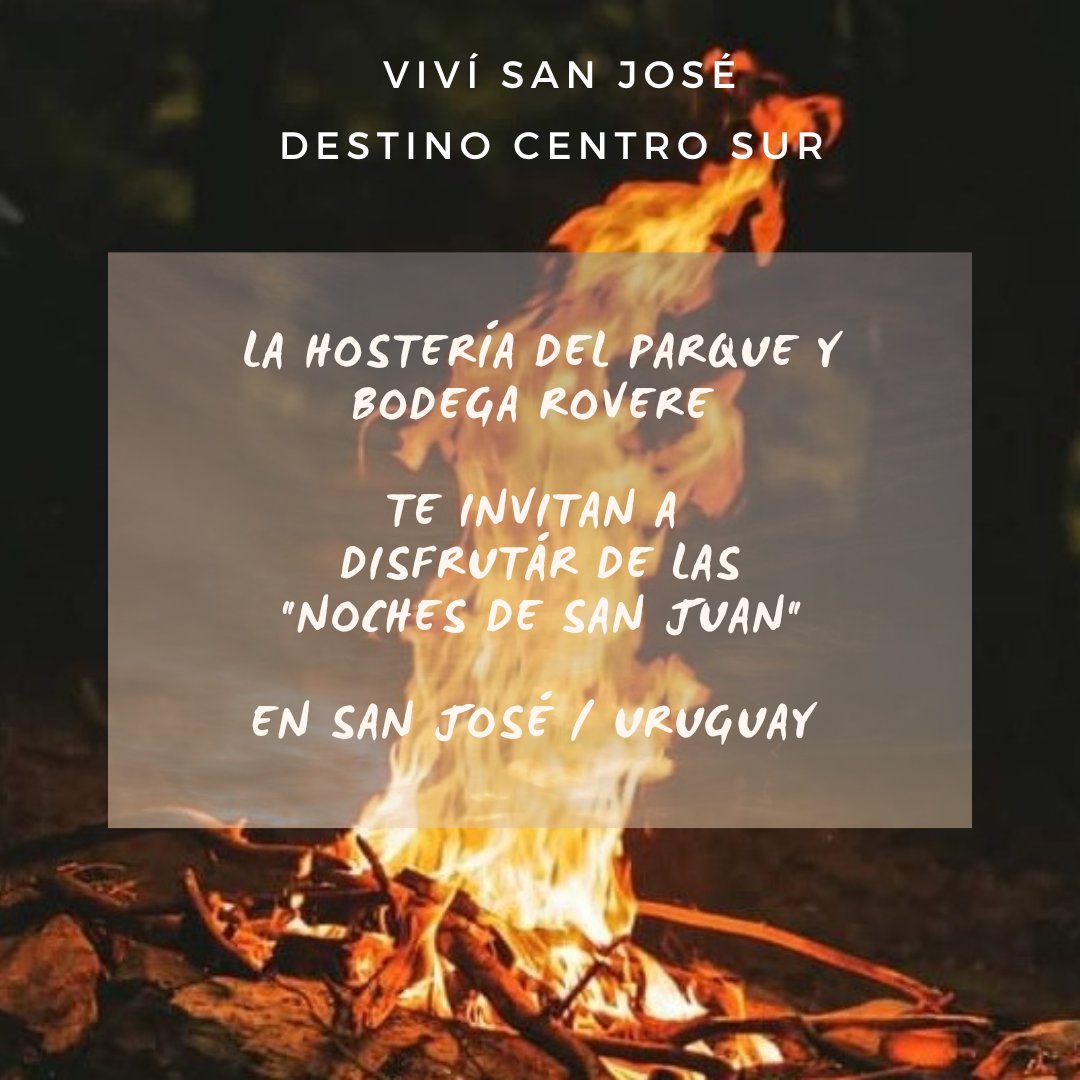 sanjose_turismo's tweet photo. El #DestinoCentroSur, #Colonia, #Durazno, #Flores, #Florida y #SanJosé, te invita a celebrar la #NocheSanJuan en San José ✅️
➕️ ℹ️ en:
#HosteríadelParque TEL 4342 3831
https://t.co/IeLqHjt92h
#BodegaRovere TEL 098 522 361
BIENVENIDOS ‼️
🍇🍷#VivíSanJosé @regioncentrosur https://t.co/0ddd7T3rdv
