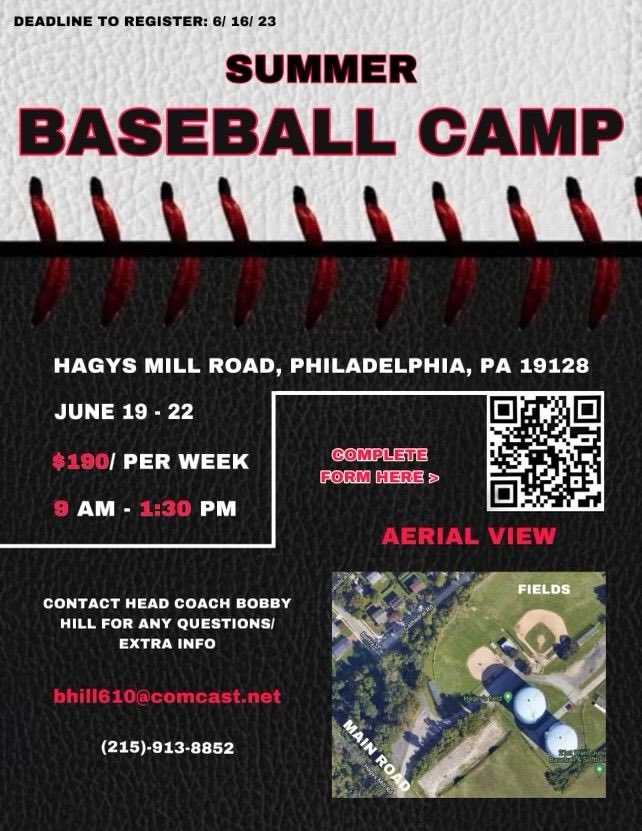 Baseball Camp next week June 19-22. Run by HC Bobby Hill.  Deadline to register is June 17th.