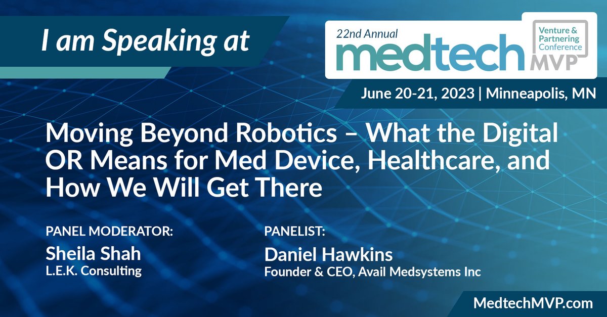 Avail Medsystems (@availmedsystems) on Twitter photo Avail CEO Daniel Hawkins and Sheila Shah will be speaking at #MedtechMVP 2023! 👏 We look forward to connecting and discussing all aspects of the digital OR: what technology is needed and how it can drive benefits and increase impact across #MedTech and #Healthcare Avail CEO Daniel Hawkins and Sheila Shah will be speaking at #MedtechMVP 2023! 👏 We look forward to connecting and discussing all aspects of the digital OR: what technology is needed and how it can drive benefits and increase impact across #MedTech and #Healthcare