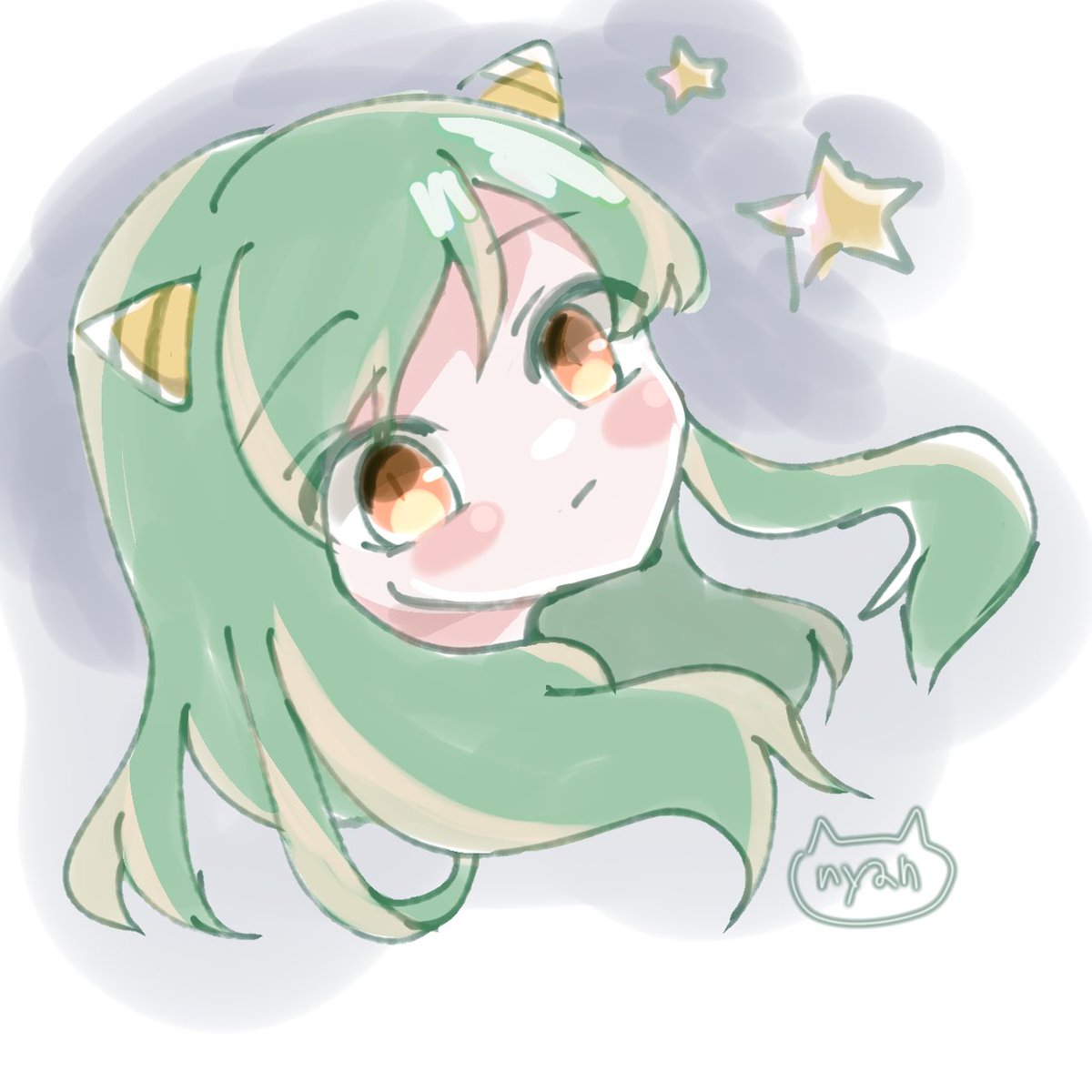 lum 1girl solo horns long hair green hair star (symbol) oni horns  illustration images