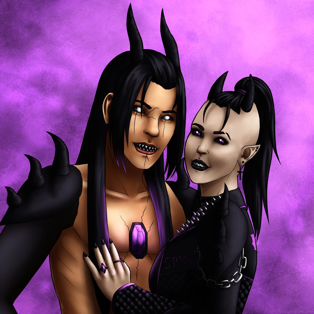 KnightJesterArt's tweet photo. Left: My OC Lord Spyx. 
Right: Me in my personafied version of him. 

#art #digitalart #demon #demonlord #demonman #demonoc #oc #originalcharacter #persona #knightandjesterart #lordspyx #incubus #succubus #commissionsopen https://t.co/sESUPYeHTK