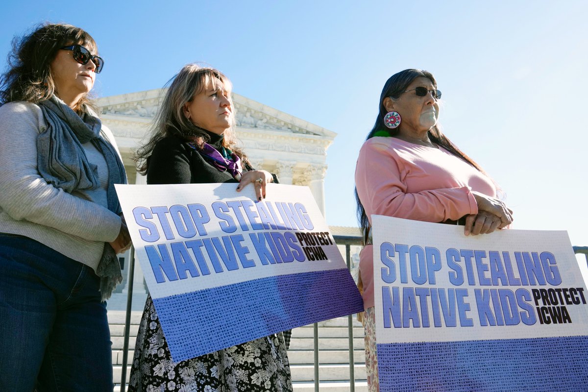 ajplus's tweet photo. The Supreme Court upheld a federal law to protect Native children from being removed from families or tribes for fostering or adoption.

#ICWA was enacted in 1978 after thousands of Native minors were forcibly placed in residential schools or homes with no tribal connections. https://t.co/QXJn2xkNMN