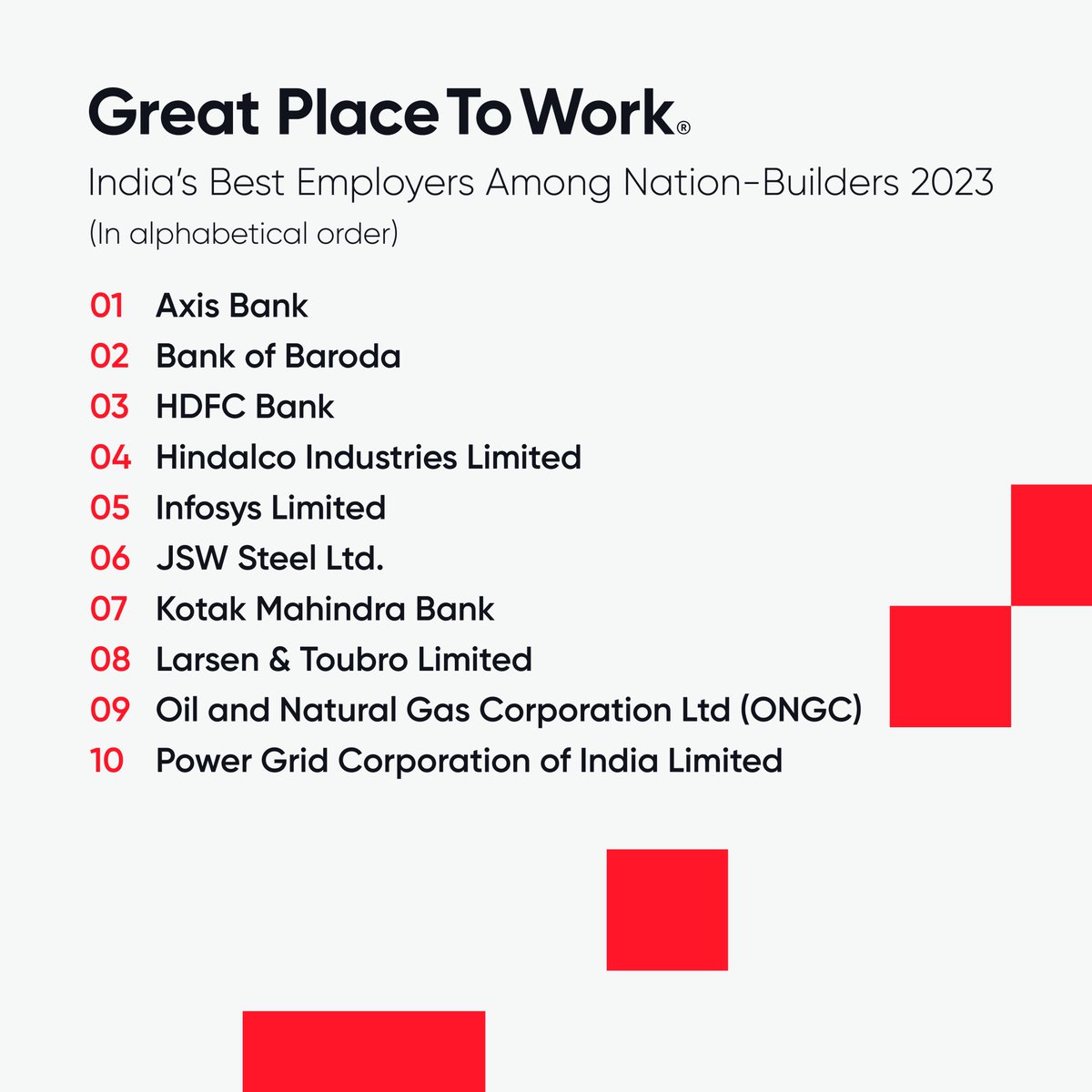 GPTW_India's tweet image. Congratulations to the winners of India&apos;s Best Employers Among Nation-Builders 2023! 

#BestCompaniesToWorkFor2023 #EmployeeExperience #WorkplaceCulture