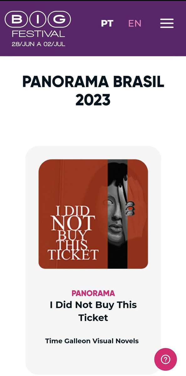 timegalleon's tweet photo. Great things are coming! We'll be at #BIGfestival2023 with our games I Did Not Buy This Ticket and Nowhere Manor 🥳

#timegalleon #nowheremanor #ididnotbuythisticket #visualnovel #indiegames #BIGfestival https://t.co/q4ZTMr6WT0