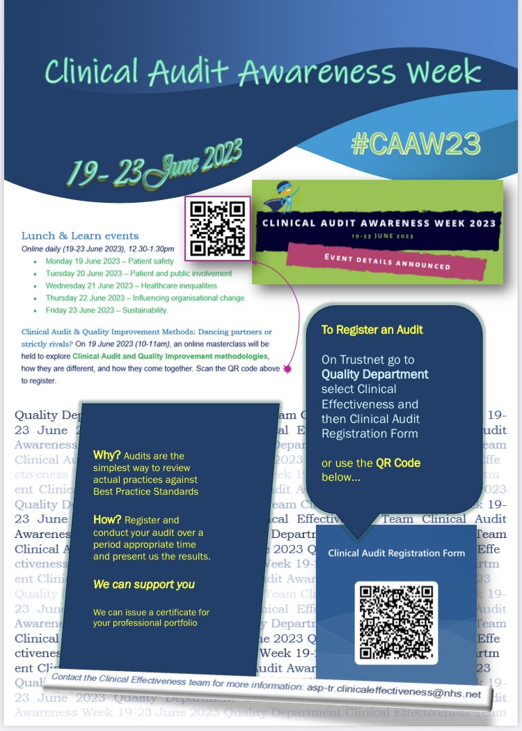 <a href="/HQIP/">Healthcare Quality Improvement Partnership</a> <a href="/ASPHFT/">Ashford & St Peter's</a> Getting ready for Clinical Audit Awareness Week next week.. #CAAW23