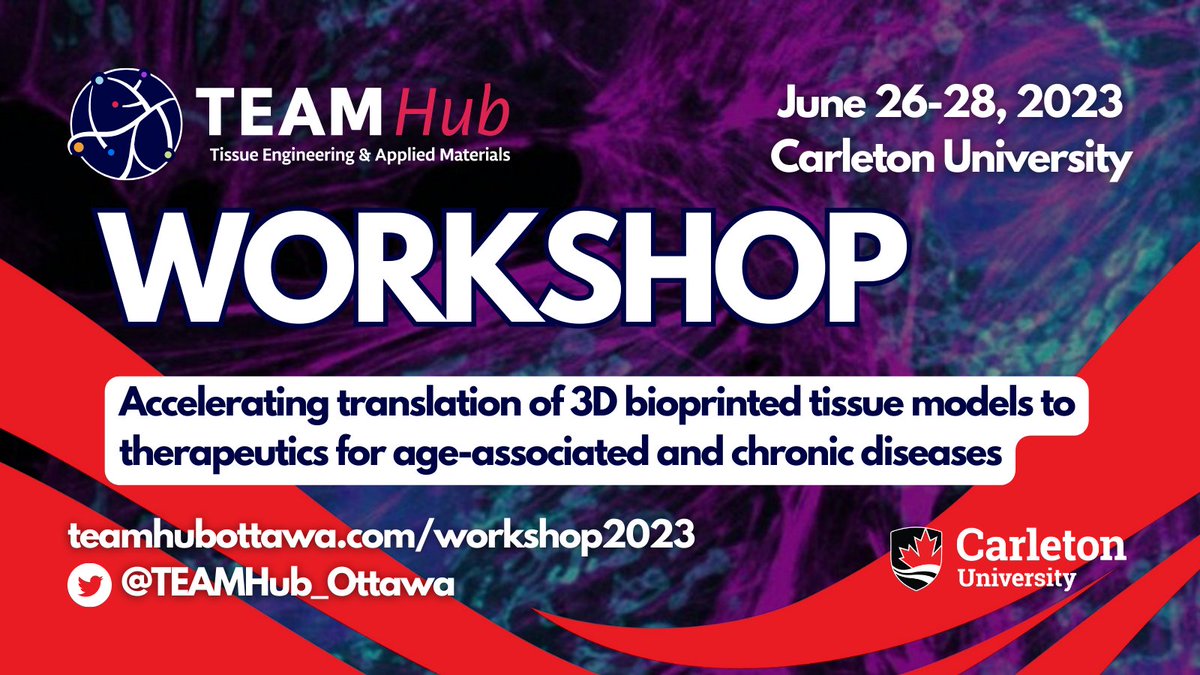 We're proud to support @TEAMHub_Ottawa's inaugural workshop from June 26-28 at @Carleton_U. Join us to discover cutting-edge imaging approaches and be part of accelerating the translation of 3D bioprinted tissue models to therapeutics. Sign up by June 20: teamhubottawa.com/workshop2023