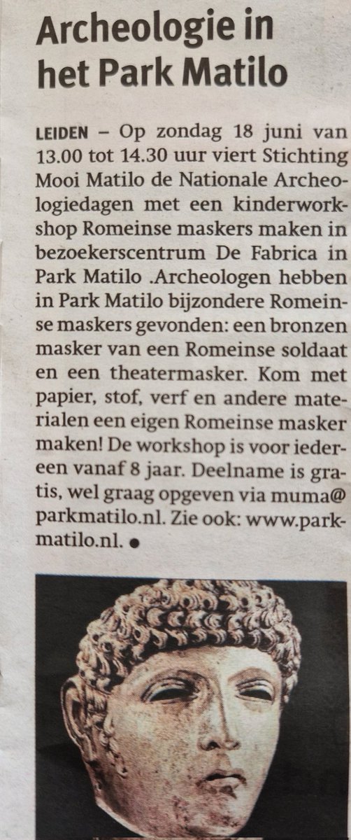 nelly spanjersberg (@nellyspanjer) on Twitter photo 18 juni Nationale Archeologiedagen in  <a href="/MooiMatilo/">Mooi Matilo</a> Romeinse maskers maken voor jong en oud parkmatilo.nl <a href="/LimesNL/">LimesNL</a> @RomeinseLimesNL 18 juni Nationale Archeologiedagen in  <a href="/MooiMatilo/">Mooi Matilo</a> Romeinse maskers maken voor jong en oud parkmatilo.nl <a href="/LimesNL/">LimesNL</a> @RomeinseLimesNL