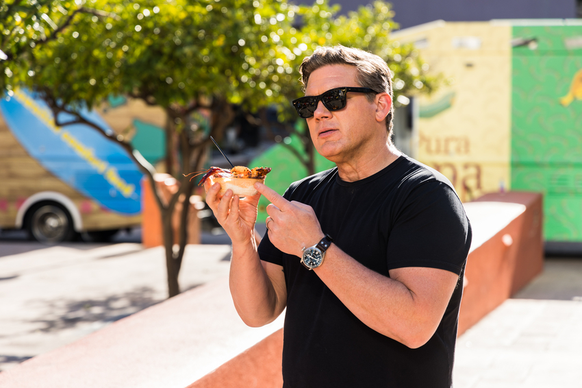 .@TylerFlorence is getting a taste of the teams' signature dishes! #GreatFoodTruckRace