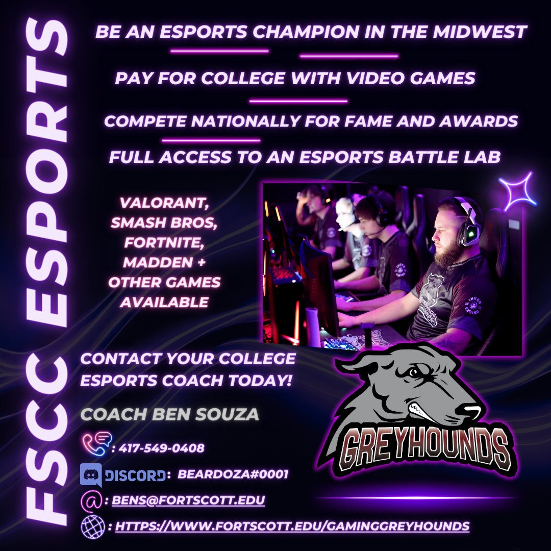 Come Join a Great <a href="/fsccesports/">Fort Scott Community College Esports</a> Team! <a href="/fsccadmissions/">fscc_admissions</a> <a href="/FortScottCC/">Fort Scott Community College</a>