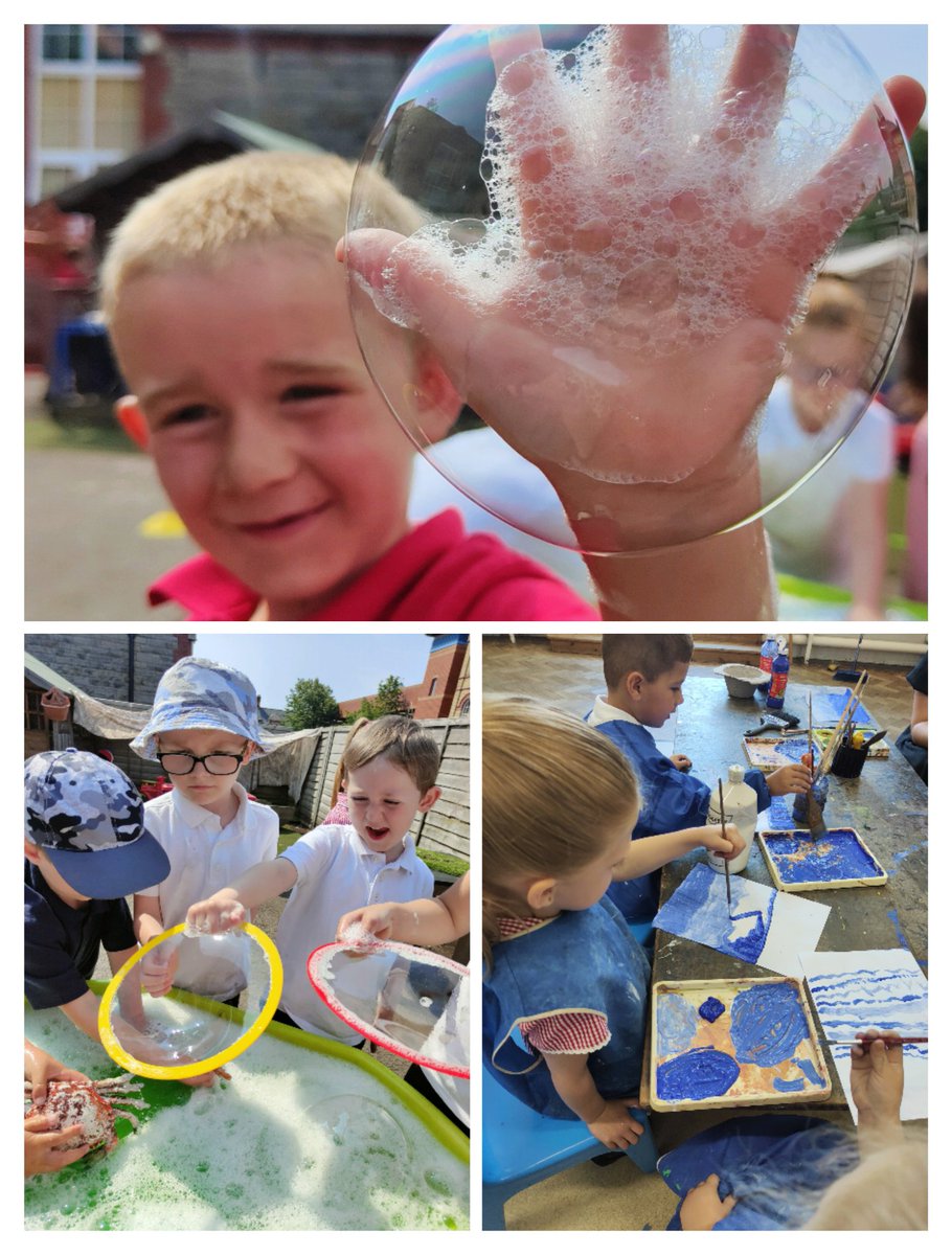 Holtonprimary's tweet photo. #HPSReception explored an inquiry question of 'Are there bubbles in the sea?' ๐ซง ๐ patience and perseverance was needed in the sun today to create large bubbles! #Findingout #outsideresearch https://t.co/QzfQ48Y2Kn