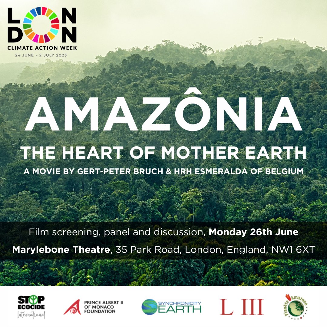 Don’t miss this in-person screening + panel discussion (with directors!) as part of @london_climate. More info/tickets: stopecocide.earth/events/amaznia… Live panel discussion w/ @esmeraldadereth, Gert-Peter Bruch of @PlaneteAmazone and @jojo_mehta. #StopEcocide #Amazon