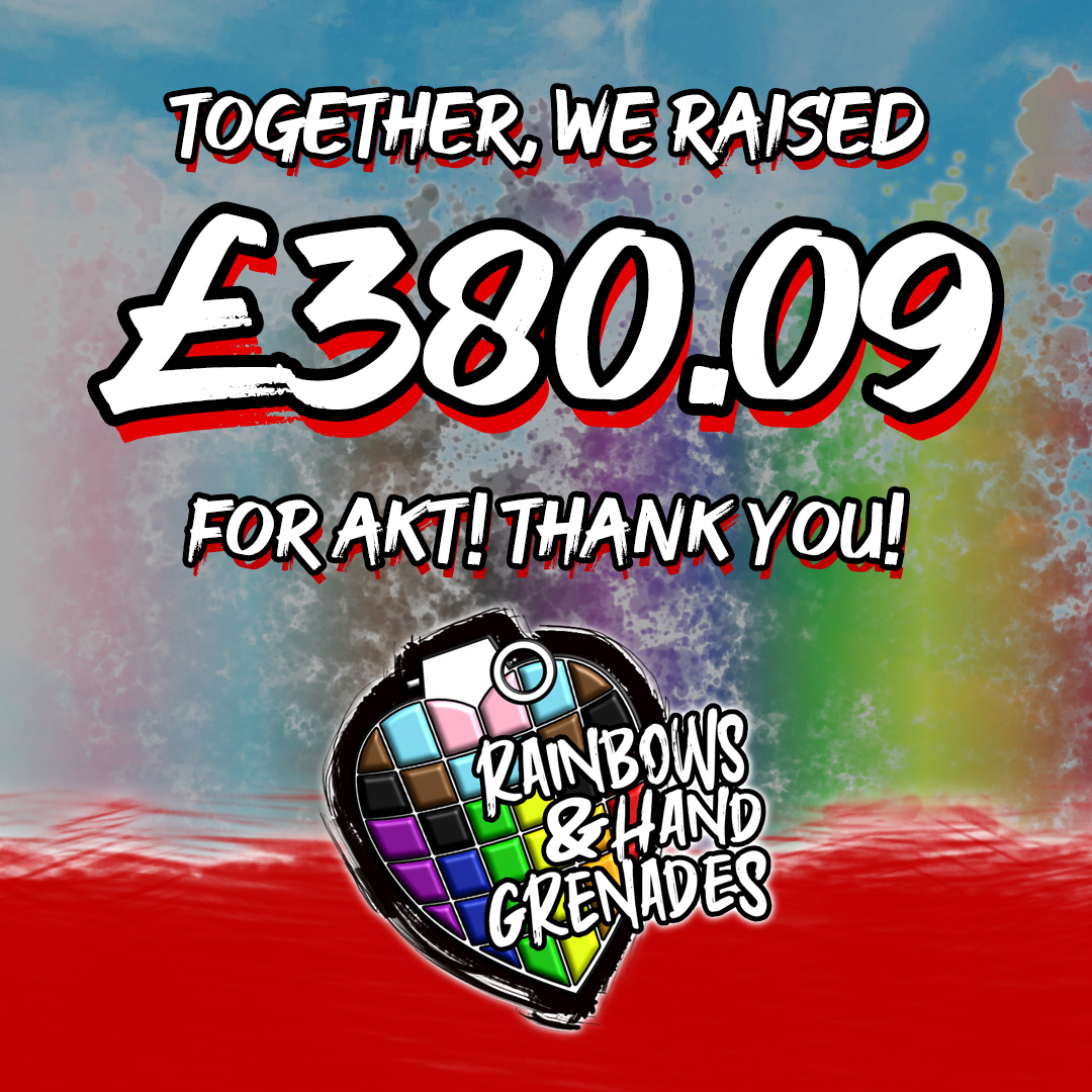 Thank you to everyone who helped make Rainbows & Hand Grenades such a success! Together, we raised £380.09 for @aktcharity! All matches from the event will be available soon on our channel, as well as our partner's, @SpinebusterM. You can still donate: tinyurl.com/Purpose-Wrestl…