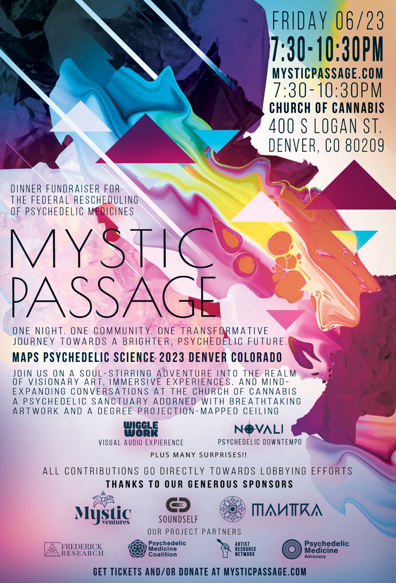 If you're going to be at #PS2023 Psychedelic Science Conference in Denver, please consider attending this fundraising dinner. Information can be found at mysticpassage.com #psychedelic #science #fundraising 👇