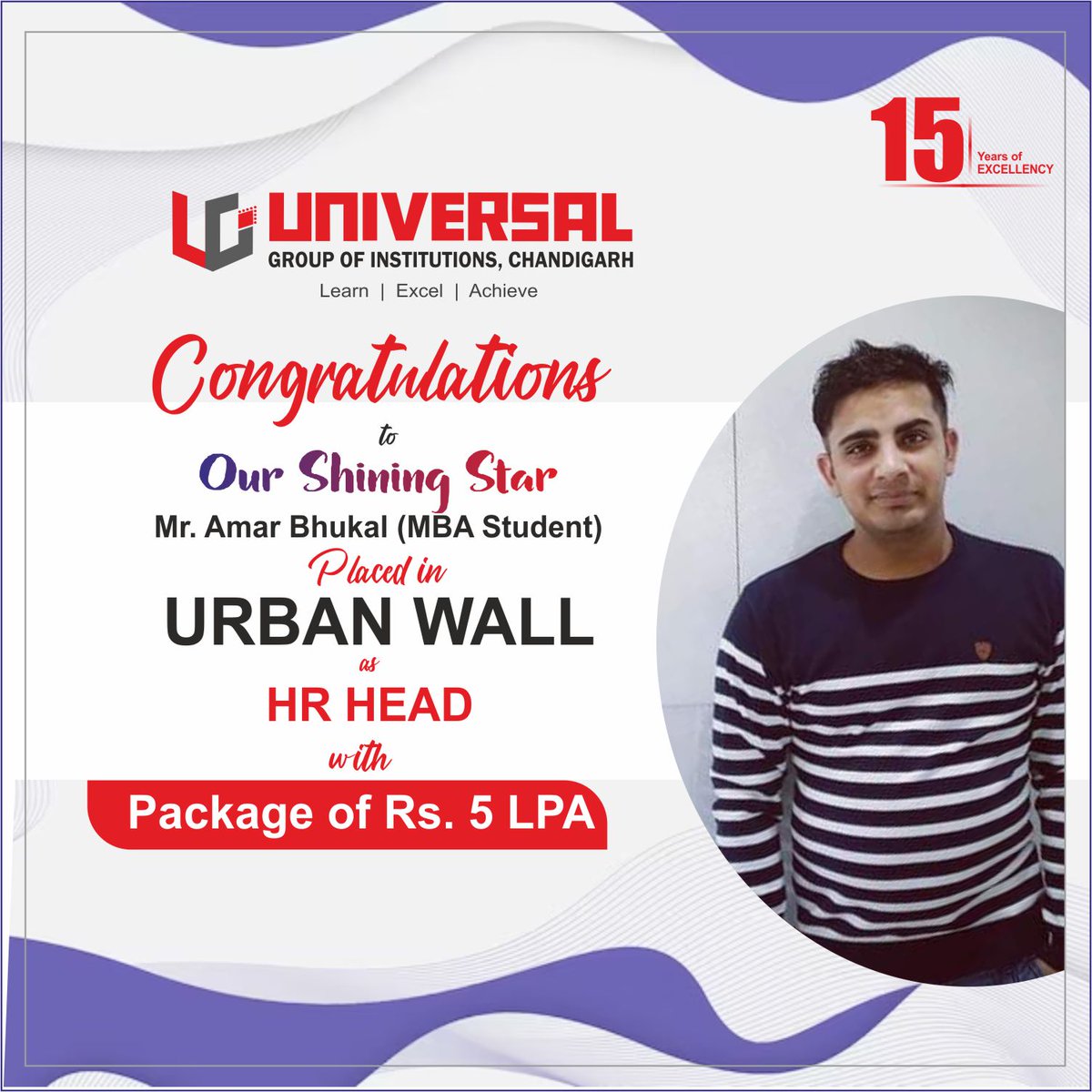 UGICollege's tweet image. Congratulations to Mr. Amar Bhukal on his placement at Urban Wall Pvt Ltd as HR Head. It&apos;s fantastic news that he has secured a position in such a reputable organization. With a package of Rs. 5 LPA.

#placement #placement2023 #ugi #scholarshipprogram #college #admissions2023