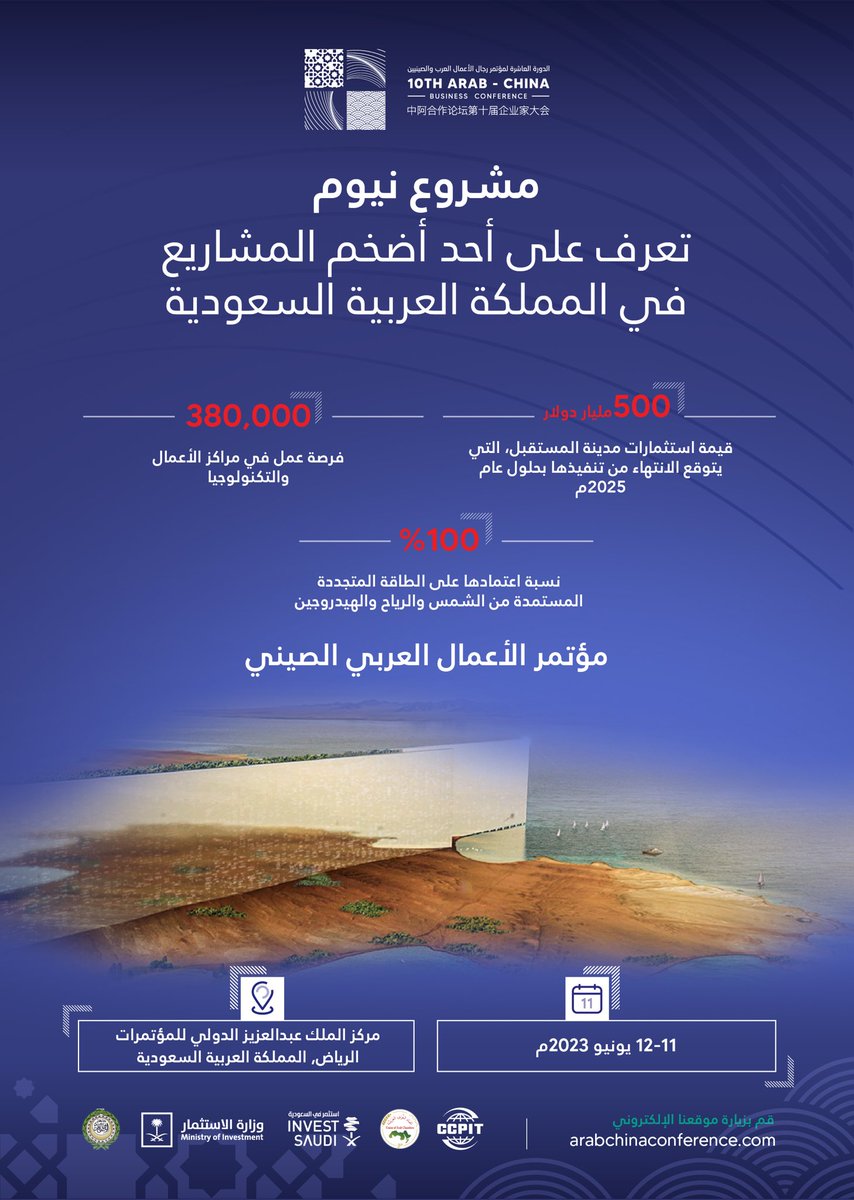 ArabChinaConf's tweet photo. لكونها رائدة عالميا في مجال الاستدامة، ستعتمد مدينة #نيوم على مصادر الطاقة المتجددة بنسبة 100%، من خلال الاستفادة من الطاقة الشمسية وطاقة الرياح والهيدروجين، لبناء نظامها البيئي النابض بالحياة.
#مؤتمر_الأعمال_العربي_الصيني https://t.co/IFYkGY0R9W