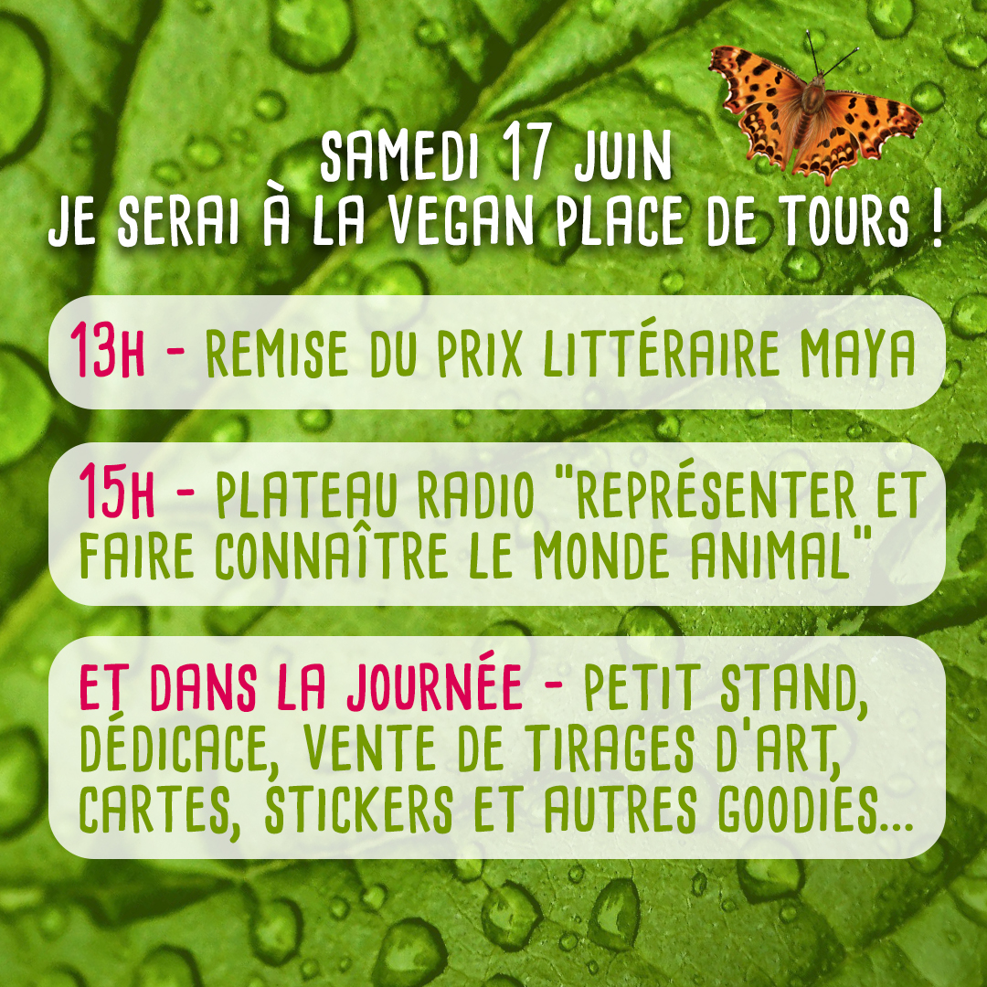 FlorenceDell's tweet photo. 💚RDV ce samedi à la #VeganPlace de #Tours !
🦎J'y serai pour :
• 13h-Remise du #PrixMaya
• 15h-Plateau radio "Représenter et faire connaître le monde animal"
• Le reste de la journée : stand, dédicace, vente de tirages d'art, cartes...
🌿Au plaisir de vous y retrouver ! 😊 https://t.co/AhdBcHEXTJ