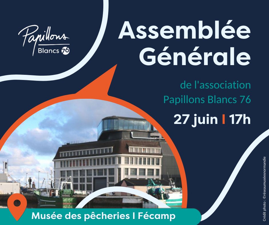 Le mardi 27 juin l'Assemblée Générale de l'association se déroulera à Fécamp.

📅 Mardi 27 juin 2023 - 17h
📍 Musée des Pêcheries
3, quai Capitaine Jean Recher - 76400 Fécamp