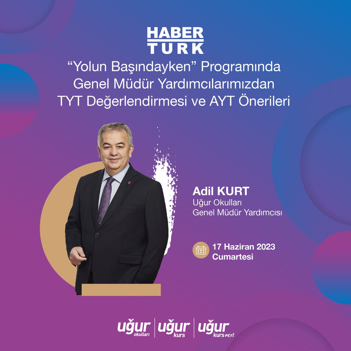 📢Genel Müdür Yardımcımız Adil Kurt 17 Haziran Cumartesi günü saat 16.15'te Habertürk'te yayınlanan 'Yolun Başındayken' programına konuk olarak #YKS öncesi bilgilendirmelerde bulunacak.