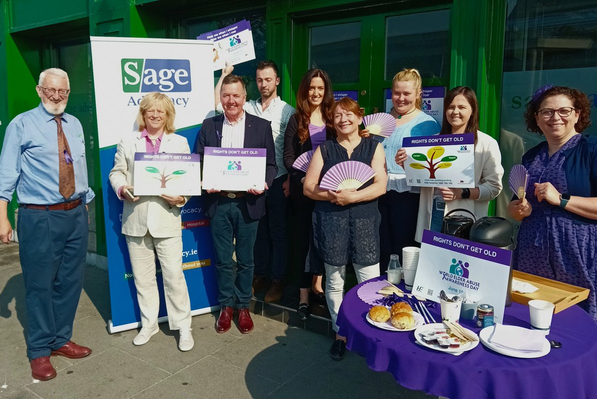 Today at Sage we wore purple & took to the street to share a Cup of Tea for #WEAAD - to send a message that Ireland won't stand for elder abuse #WorldElderAbuseAwarenessDay2023 and to raise awareness of the need to expand the offence of coercive control to protect all victims.