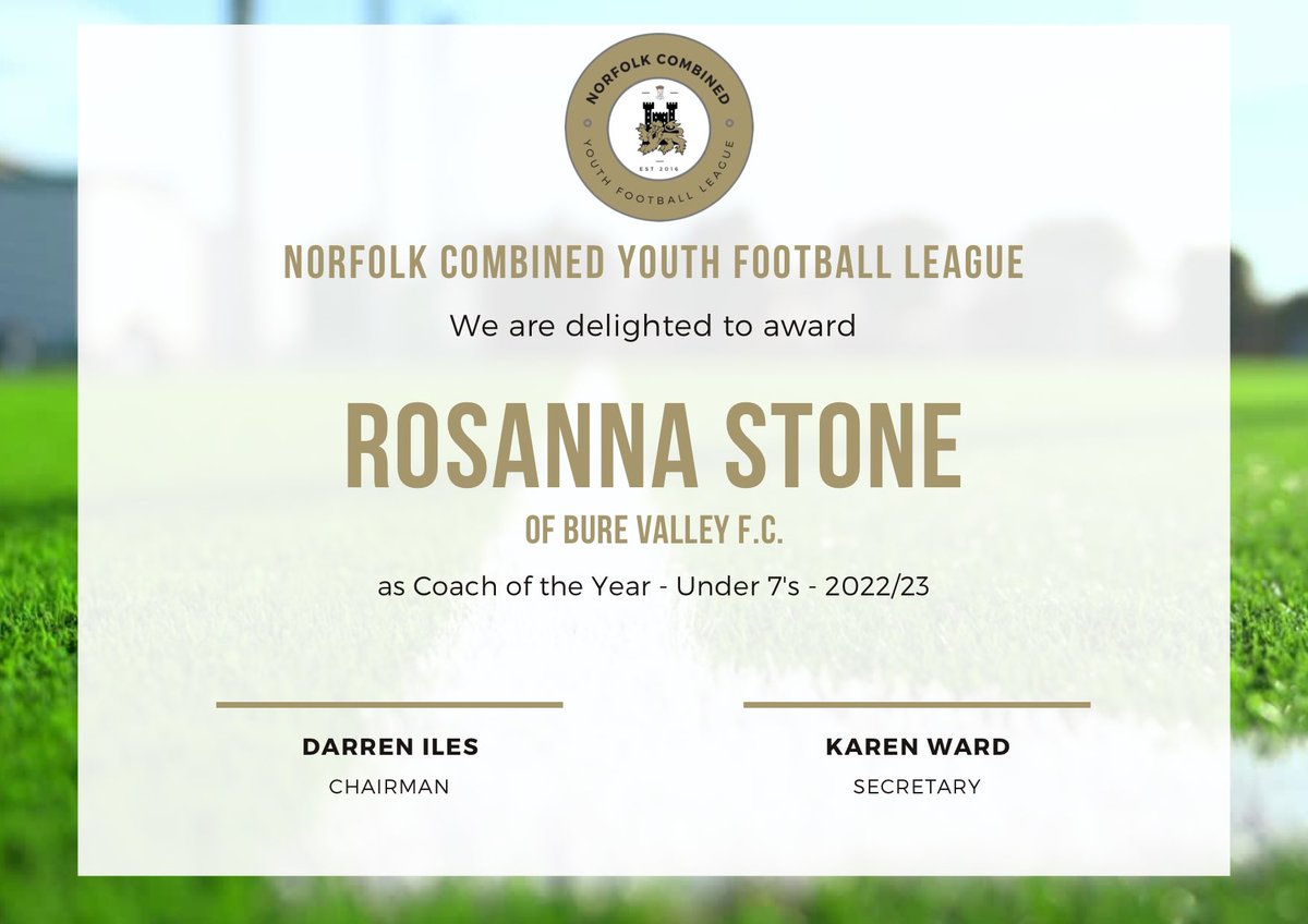 NorfolkCYFL's tweet photo. Starting with our mini soccer winners...
Under 7's - Rosanna Stone - @burevalleyyfc 
Under 8's - Jason Smith - @FCHockering 
Under 9's - Kayleigh Norman - @MADRAFC 
Under 10's - Jonathan Linder - @nectonfc1 

#norfolkfootball https://t.co/MMJZV4D1pJ
