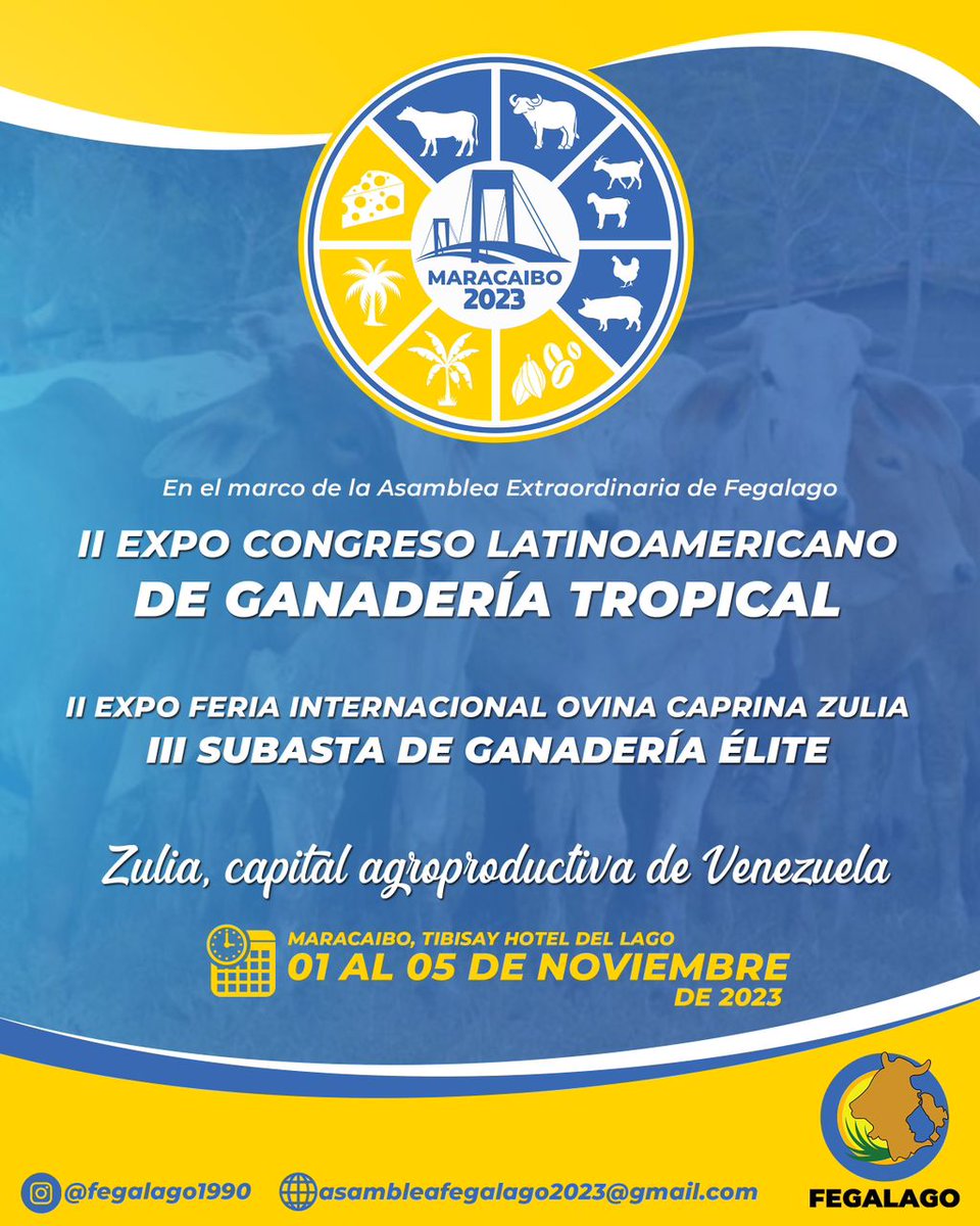 La Federación de Ganaderos de la Cuenca del Lago de Maracaibo (FEGALAGO) <a href="/fegalago/">FEGALAGO</a> en el marco de su Asamblea anual extraordinaria invita al II EXPO CONGRESO LATINOAMERICANO DE GANADERÍA TROPICAL, la II EXPO FERIA INTERNACIONAL OVINA CAPRINA y a la III SUBASTA DE GANADERÍA ÉLITE