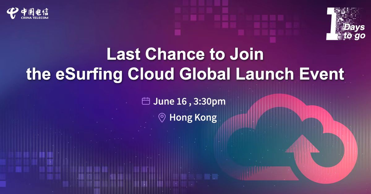 Tomorrow is the DAY! The #eSurfingCloud Global Launch Event is going live at 3:30 pm (GMT+8), showing the world the future of cloud and network towards digitalisation. This is Your Last Chance, register now >> bit.ly/3qxJKMM
