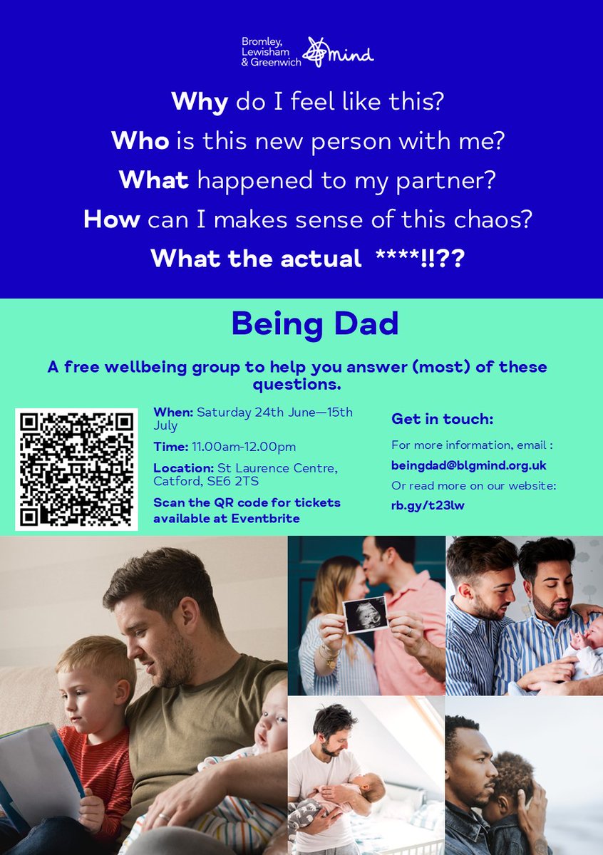 #Lewisham dads - get prepared for the biggest challenge of your life... fatherhood!

Free wellbeing classes for dads start 24th June 11-12noon, at St.Laurence's Community Centre, Catford.
Scan the QR code and get involved!