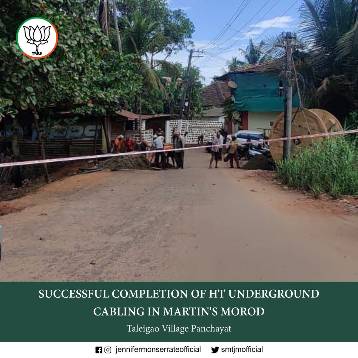 SmtJMOfficial's tweet photo. The HT underground cabling work in Martins Morod is completed. 
This crucial work done will further provide enhanced reliability, improved safety, and reduced power outages in the vicinity. 
#Hightensionlines #BJP4Goa #TaleigaoFirst https://t.co/lTNuETWYWx