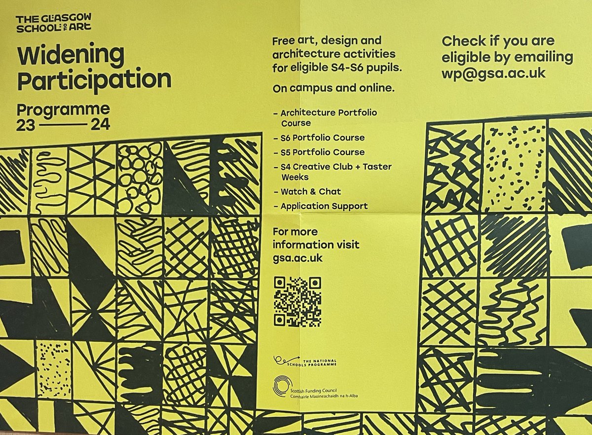 Any S4,S5 &amp; S6 interested in attending taster courses at Glasgow School of Art. Great opportunities to build portfolios, learn from Lectures and develop skills. There are mid week and weekend courses, in person and online.Come see Miss Wilson for more information.🎨 <a href="/CalderheadHS/">Calderhead HS</a>