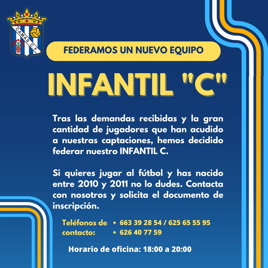 CamasCF's tweet photo. 📢 𝙁𝙀𝘿𝙀𝙍𝘼𝙈𝙊𝙎 𝙐𝙉 𝙉𝙐𝙀𝙑𝙊 𝙀𝙌𝙐𝙄𝙋𝙊!!

💙Para que ningún jugador de Camas se quede sin jugar al fútbol hemos decidido federar nuestro 𝗜𝗡𝗙𝗔𝗡𝗧𝗜𝗟 𝗖

⚽️Si quieres jugar al fútbol no lo dudes y forma parte de esta gran familia!! https://t.co/nIAuTbaIHF