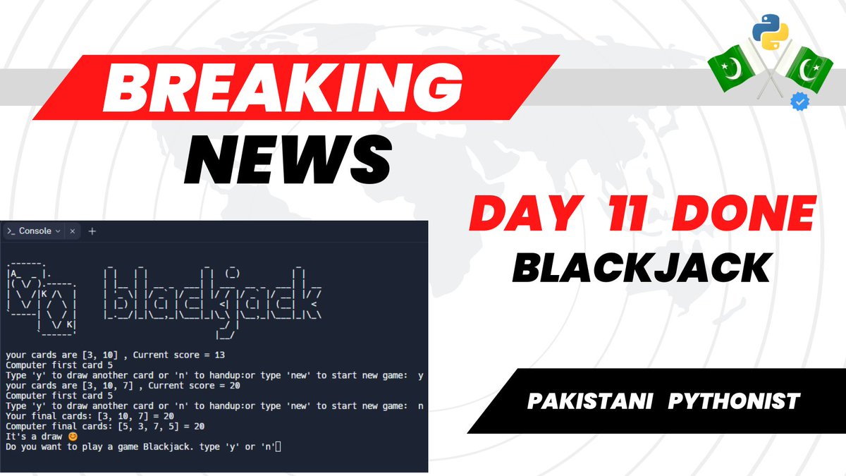 Pakistaaani's tweet image. Finally day 11 project was completed 😀😀
Now I feel it.😁🙋🏽
#100DaysOfCode #PythonDevelopment #Python