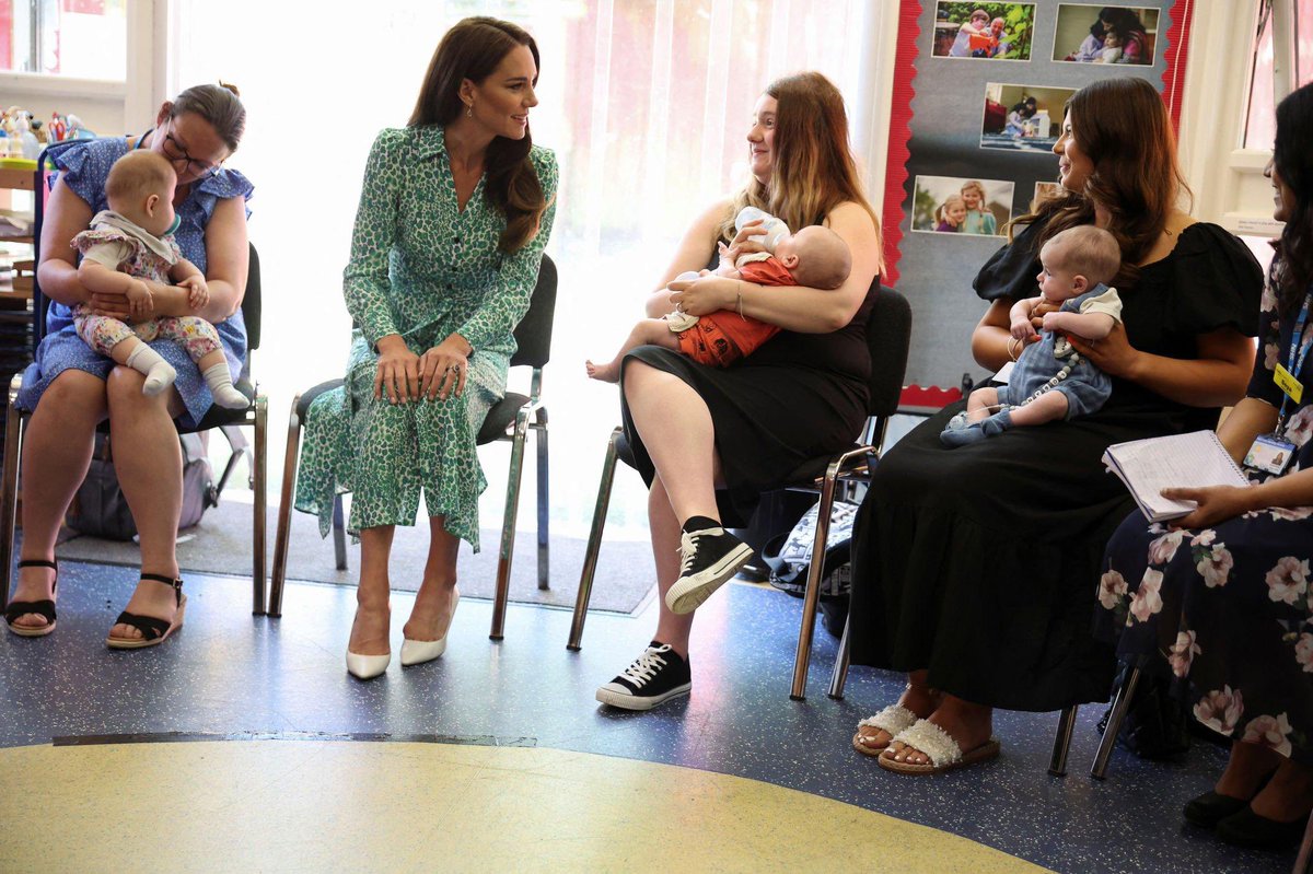 The Princess of Wales visits Riversley Park Children's Centre to meet with health visitors taking part in a new field study,funded by The Royal Foundation Centre for Early Childhood, which aims to support the profession to promote infant wellbeing & social & emotional development