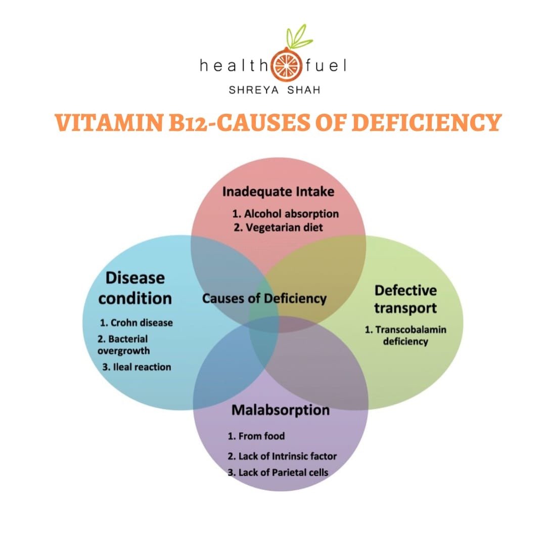 🔸What Causes Vitamin B12 Deficiency?

1️⃣Deficient Supply
This is due to an undersupply of the vitamin through food,which is often the case for vegans/vegetarians&people with an unbalanced diet.