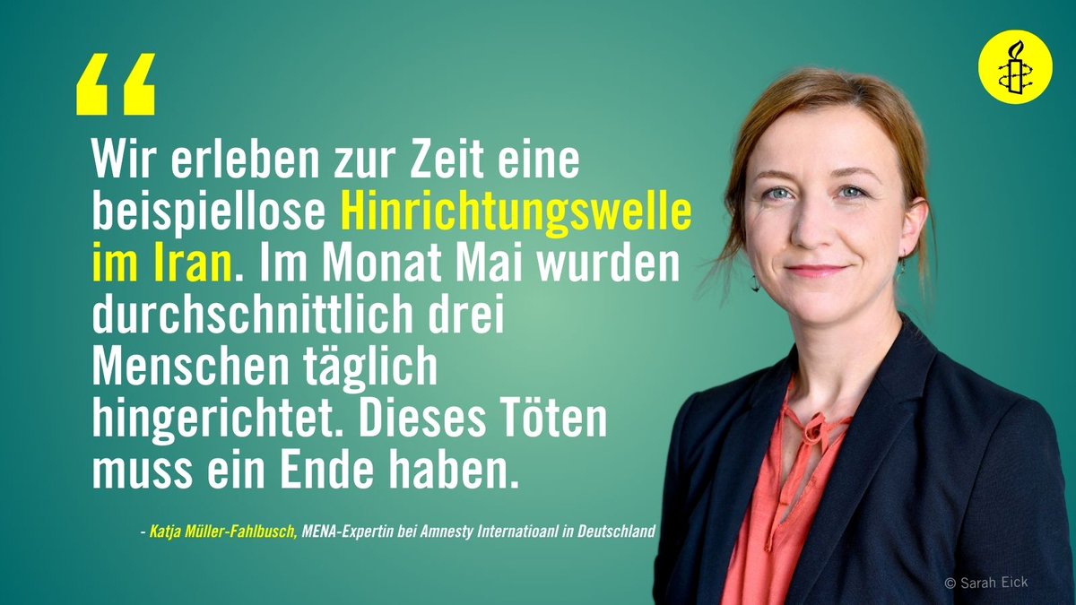 Wir starten eine neue Petition zum #Iran! Allein in diesem Jahr haben die iranischen Behörden Hunderte Menschen hingerichtet.

✍️ Fordert mit uns vom Auswärtigen Amt &amp; der #BuReg sich für ein Ende der brutalen Hinrichtungswelle einzusetzen! ➡️ amsty.de/83aut
<a href="/AmnestyMENA/">Amnesty MENA</a>