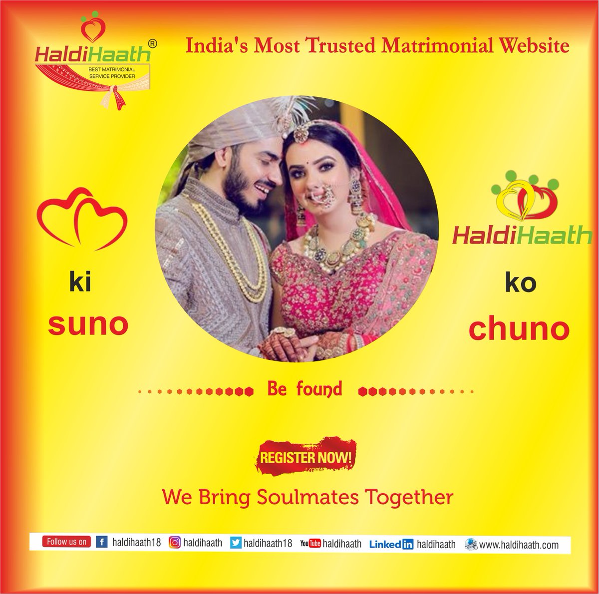 Dilki suno, HaldiHaath ko chuno.
Search your life Partner now.
Visit our website:
haldihaath.com
Get connect on Twitter:
twitter.com/haldihaath18
Connect us with Instagram
instagram.com/haldihaath/
#haldihaath #haldi #jeewanshaadi #lifepartner #marriage #partnerforlife