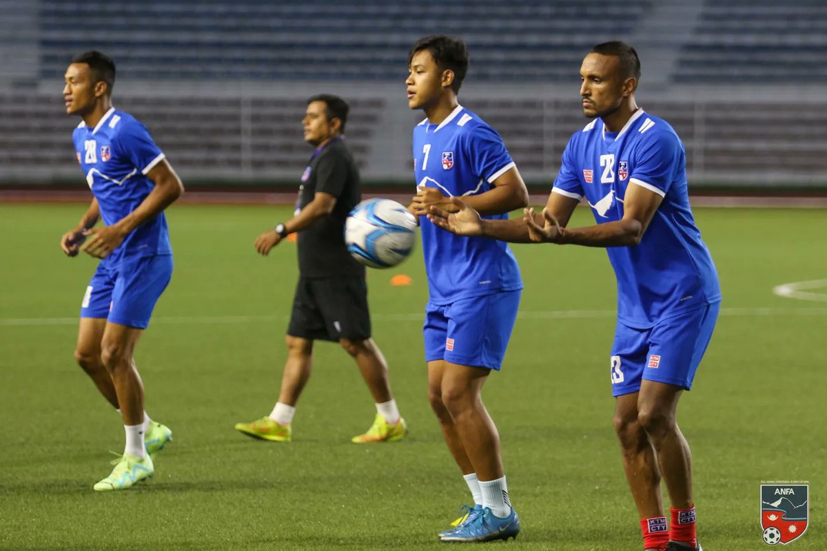 theanfaofficial's tweet photo. Laken Limbu and Bimal Panday to debut for the national team. Warm up complete and ready to go.
10 mins to KO.
#NEPvsPHI https://t.co/DIv6Zo9FLo