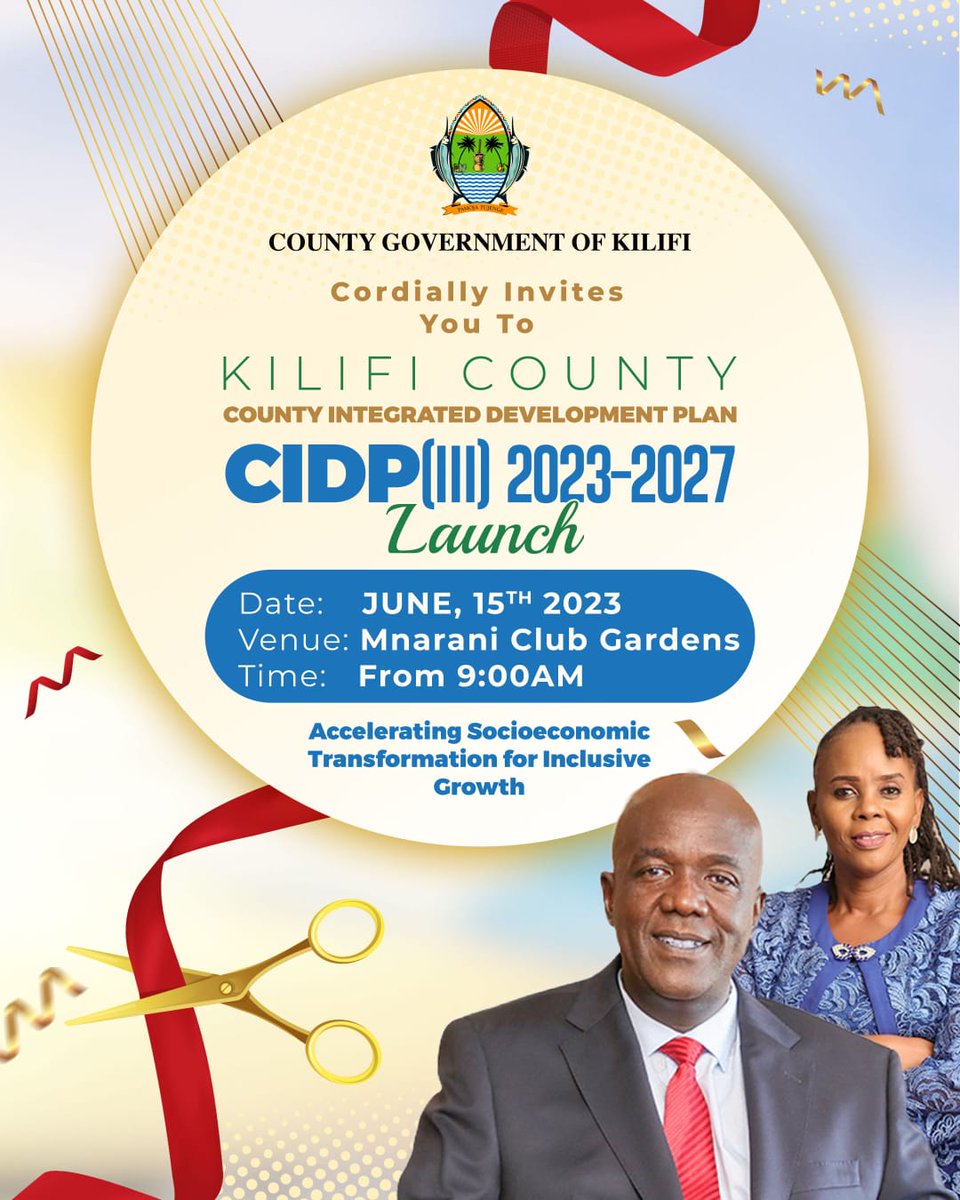 Our theme for the plan period; Accelerating socio-economic Transformation for inclusive Growth
#CIDPLaunchKilifi
@DannyGona  
@DrPeterKyalo