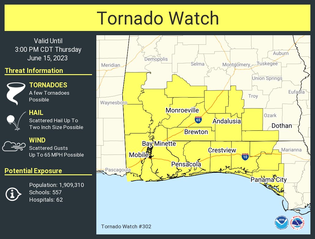 A tornado watch has been issued for parts of Alabama and Florida until 3 PM CDT