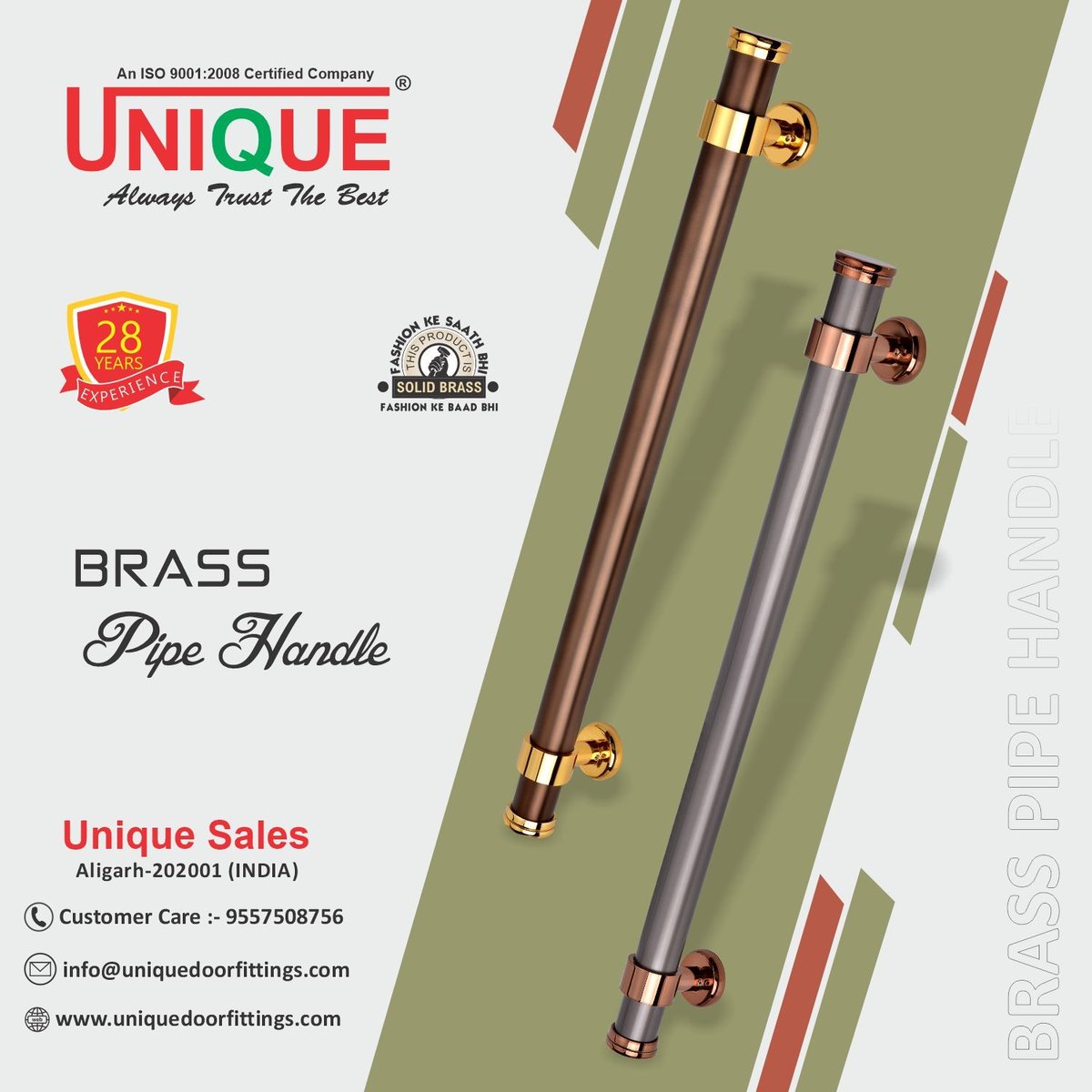 #UniqueSales (Aligarh) Introducing a #brasspipehandle for your doors with a unique design.
#UniqueAligarh #UniqueDoorFittings #HandlesManufacturer #BrassHandles #BrassHardware #ManufacturerinAligarh #HardwareFittings #DoorFittings #UniqueHardware #BuildersHardware #DoorHardware