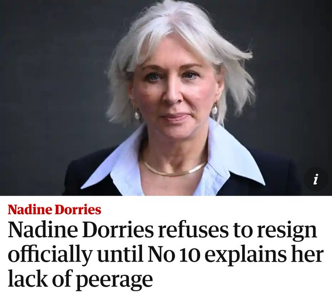Dear @NadineDorries 

The reason you're not getting a peerage is because you are a feckless, lying, duplicitous, two-faced, disingenuous,  backstabbing, bigoted, talentless, selfish, venal hypocrite and, an intellectually stunted moron without morals or character.

Any questions?