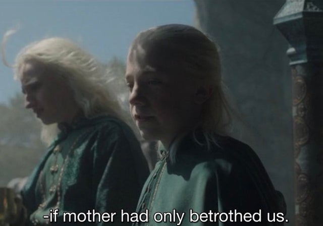 Let's not forget when Aemond said to Aegon that he wished ALICENT betrothed him to Heleana instead of Aegon. Why would he say that if she had no say? This is also when he refers to Heleana as the future queen, showing how Alicent is already feeding their hatred for Nyra