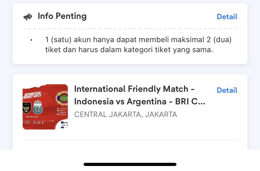 #WTS

TIKET CAT 1 ARGENTINA VS INDONESIA

Only 1 PCS harga normal  ( 2.5 jt )