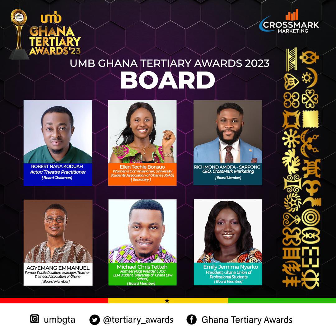 The Board Members Of the UMB Ghana Tertiary Awards 2023 whose sole mandate is to vet & approve nominations which will be received this year. 
@umbgta 

🇬🇭🇬🇭🇬🇭🇬🇭🇬🇭🇬🇭🇬🇭🇬🇭🇬🇭🇬🇭
❤️💛💚❤️💛💚❤️💛

#10Years #UMBGTA202 #GTA@10 #BiggestStudentsFestival #BoardMembers
