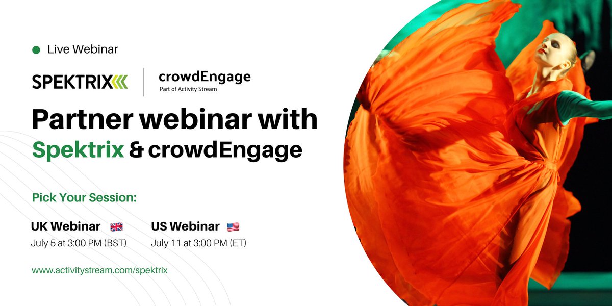 Activity Stream (@2activitystream) on Twitter photo Live events are all about meaningful connections and bringing people together.
@Spektrix x <a href="/crowdEngage/">crowdEngage</a> unite to help venues establish long-term and meaningful experiences with their visitors. 🏆
Save your seat 👇
lnkd.in/eZEtRV_7
#Spektrix #ArtsAndCulturePartnership Live events are all about meaningful connections and bringing people together.
@Spektrix x <a href="/crowdEngage/">crowdEngage</a> unite to help venues establish long-term and meaningful experiences with their visitors. 🏆
Save your seat 👇
lnkd.in/eZEtRV_7
#Spektrix #ArtsAndCulturePartnership