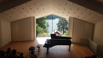 Edward Grieg was born on this day in 1843  

He lived in Troldhaugen, Bergen.  
What a setting for his hut where he did his composing. These pictures also show the house and the Concert Hall in the grounds which was built in his honour